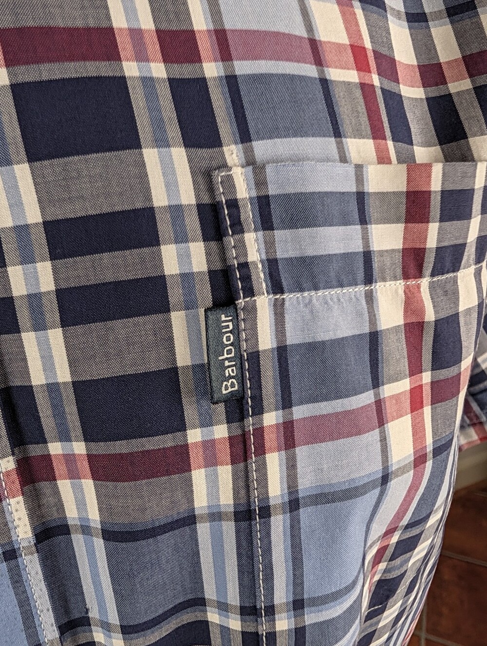 Barbour Blue and White Plaid Short-Sleeve Button-Down Shirt - Picture 10 of 10